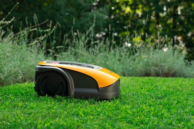 Jesienny trawnik i instalacja robota koszącego